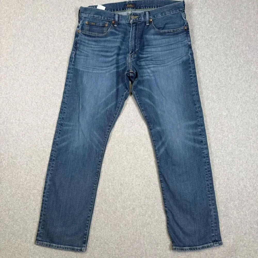 Polo Ralph Lauren Mens Size 34x32 Straight Leg Denim Jeans Blue Pockets Stretch